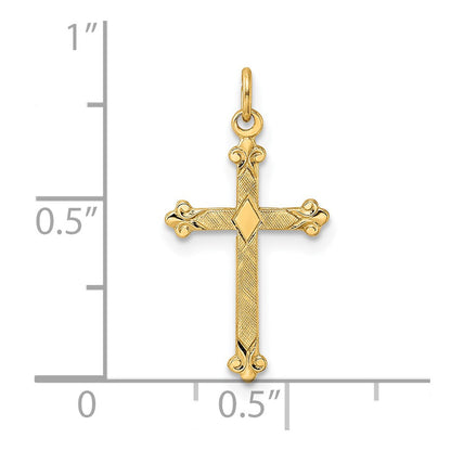 14k Yellow Gold 14k Polished and Textured Solid Diamond Shape Cross Pendant