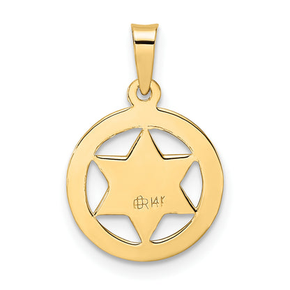 14K Yellow Gold Polished And Textured Solid Star Of David In Frame Pendant