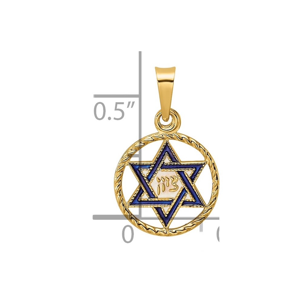 14k Yellow Gold 14k Polished Solid Enameled Star of David in Frame Pendant