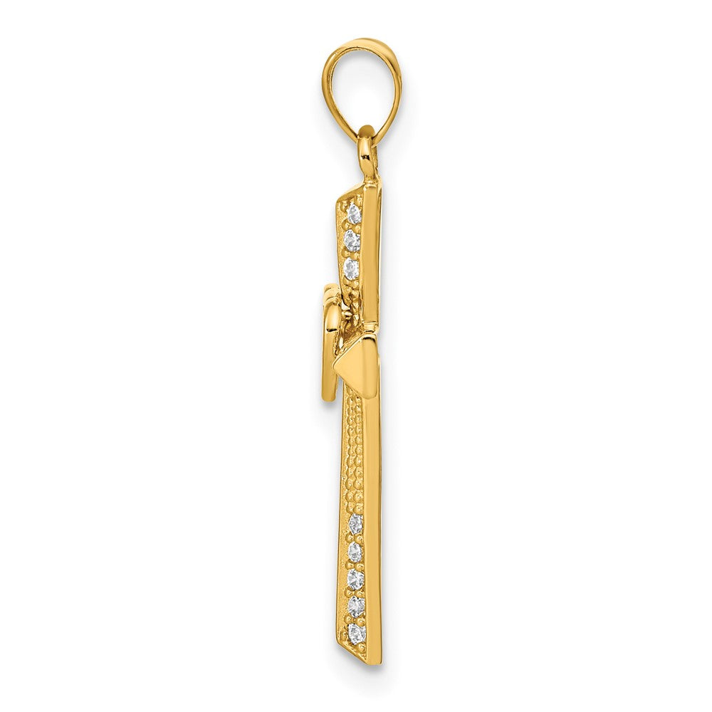 14k Yellow Gold 14K Cross with Double Hearts CZ Pendant