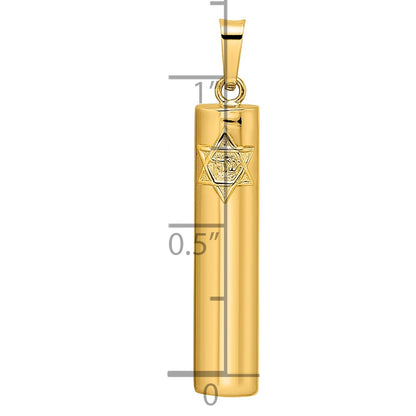 14k Yellow Gold 14k Polished Hollow Mezuzah w/Star of David Pendant