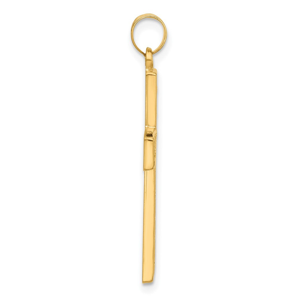 14K Yellow Gold Polished and Textured Floral Cross Pendant
