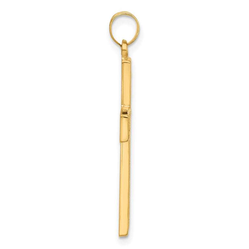 14K Yellow Gold Polished and Textured Floral Cross Pendant