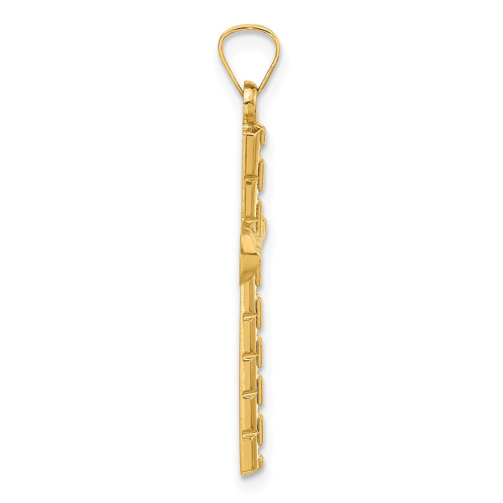 14K Yellow Gold Polished and Textured Hollow Latin Cross Pendant