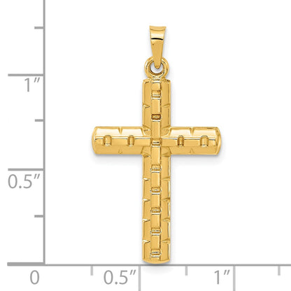 14K Yellow Gold Polished and Textured Hollow Latin Cross Pendant