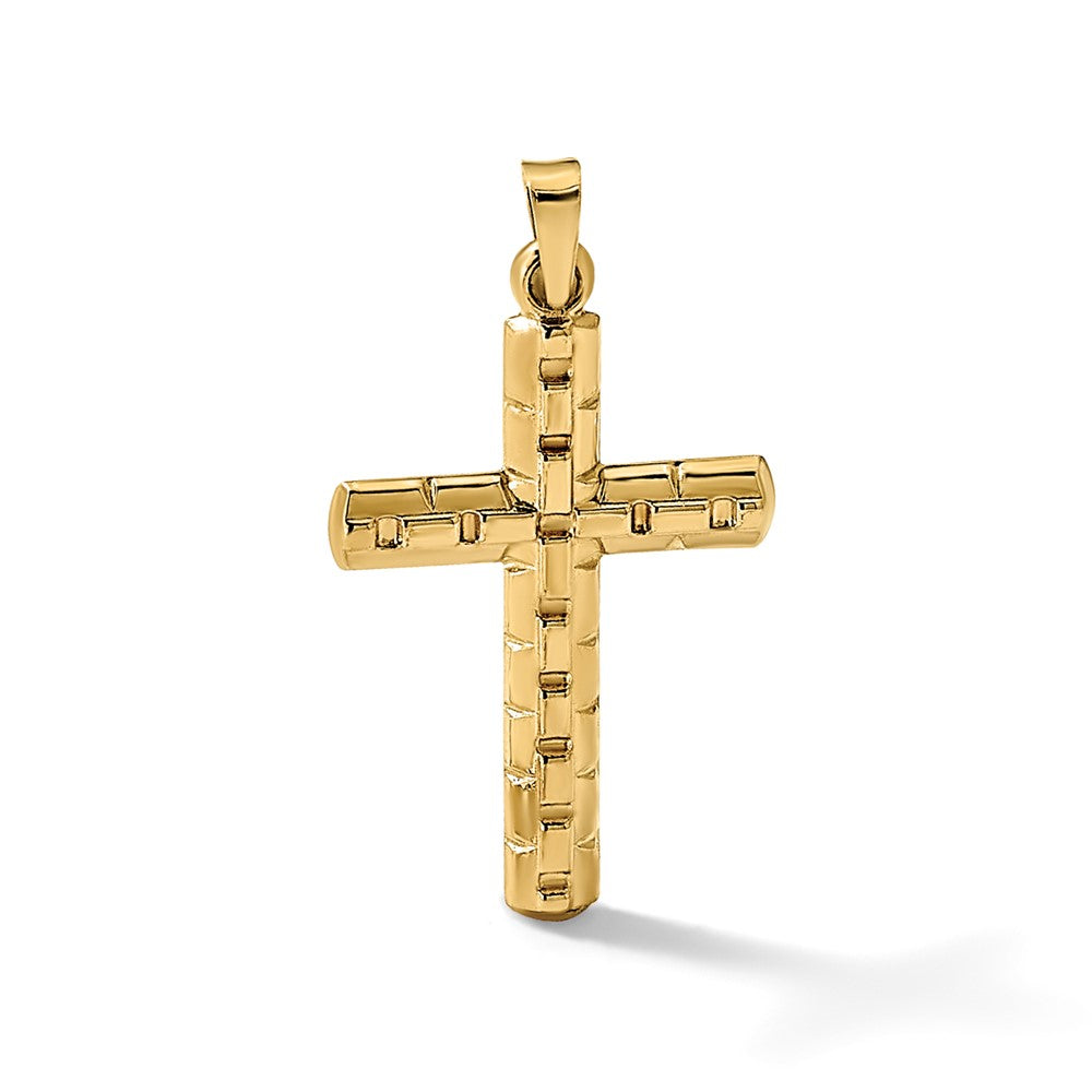 14K Yellow Gold Polished and Textured Hollow Latin Cross Pendant