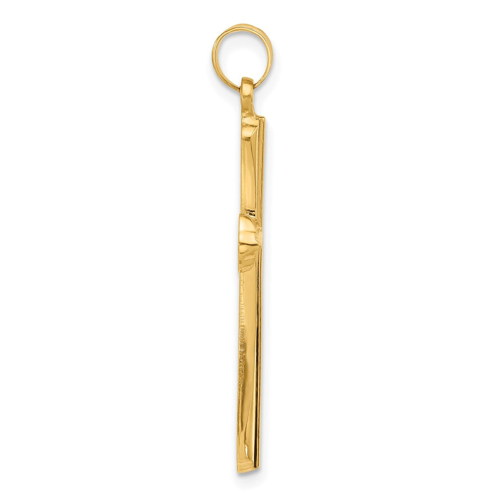 14K Yellow Gold Polished and Grooved Hollow Cross Pendant