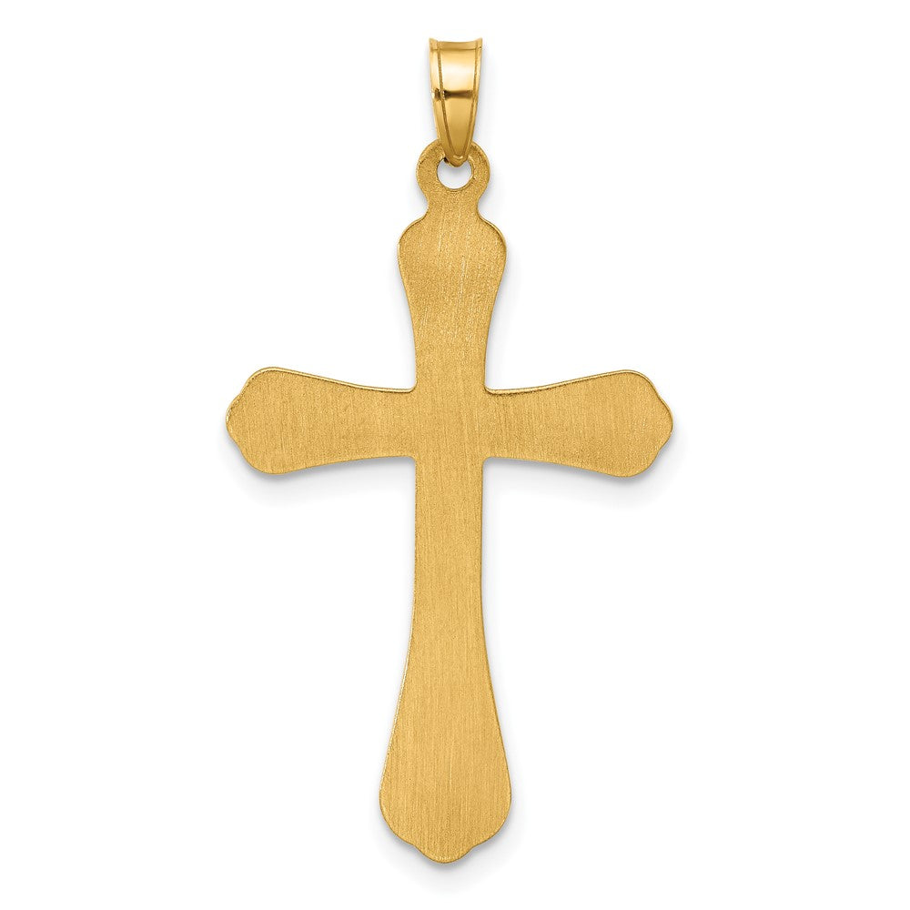 14K Yellow Gold Polished and Grooved Hollow Cross Pendant