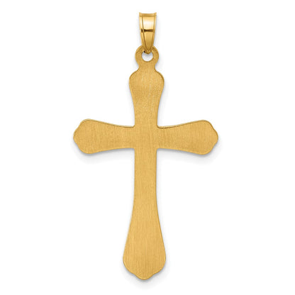 14K Yellow Gold Polished and Grooved Hollow Cross Pendant