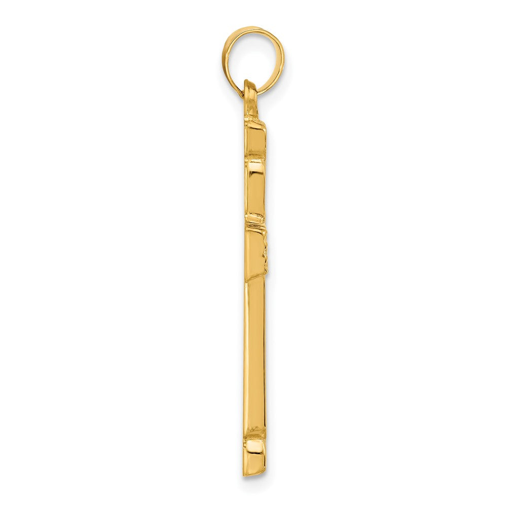 14K Yellow Gold Polished and Grooved Hollow Cross Pendant