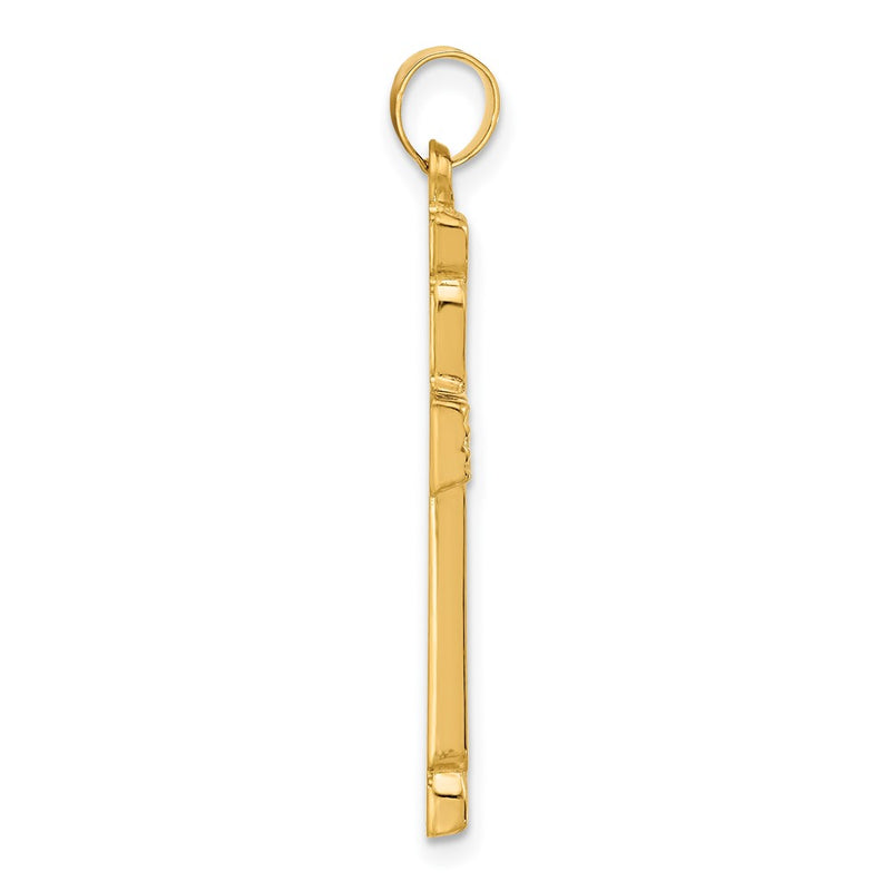 14K Yellow Gold Polished and Grooved Hollow Cross Pendant