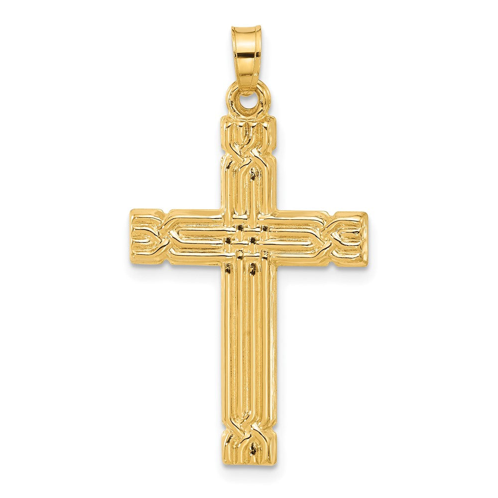 14k-yellow-gold-polished-and-grooved-hollow-cross-pendant-xr2083