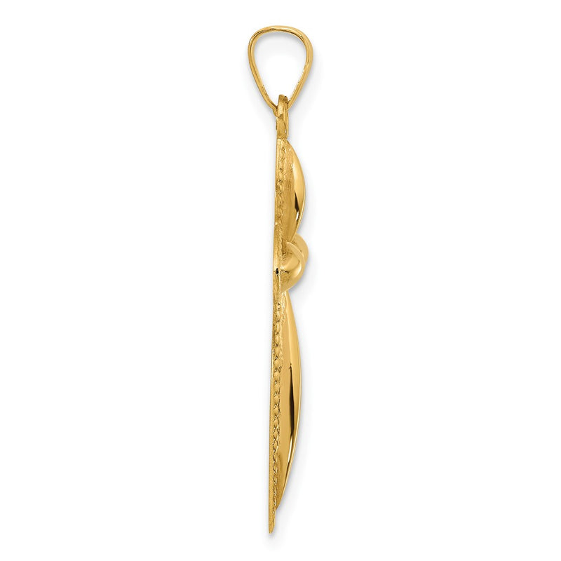 14K Yellow Gold Polished and Beaded Hollow Edge Passion Cross Pendant