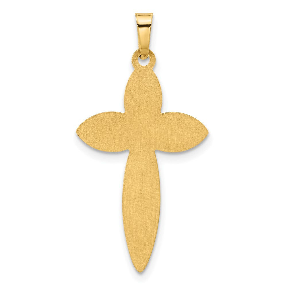 14K Yellow Gold Polished and Beaded Hollow Edge Passion Cross Pendant