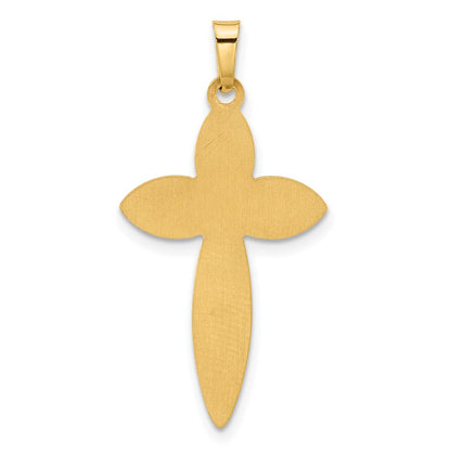 14K Yellow Gold Polished and Beaded Hollow Edge Passion Cross Pendant