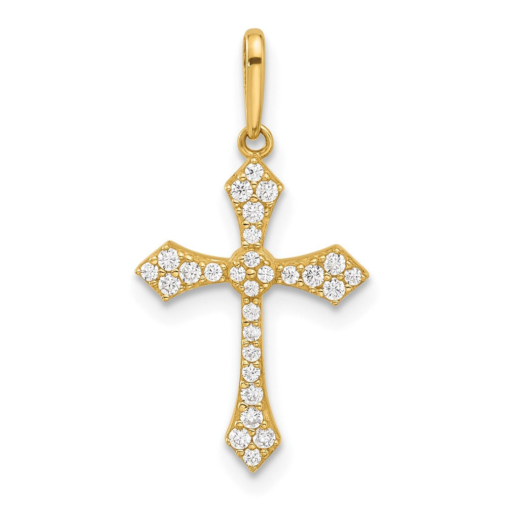 14K Yellow Gold Polished CZ Passion Cross Pendant