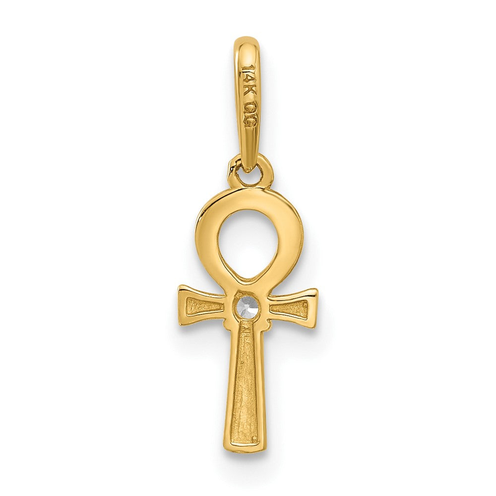14K Yellow Gold Polished CZ Ankh Cross Pendant