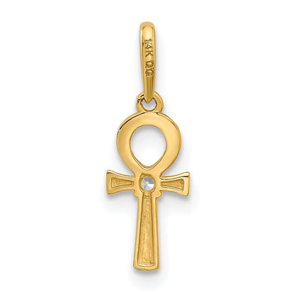 14K Yellow Gold Polished CZ Ankh Cross Pendant