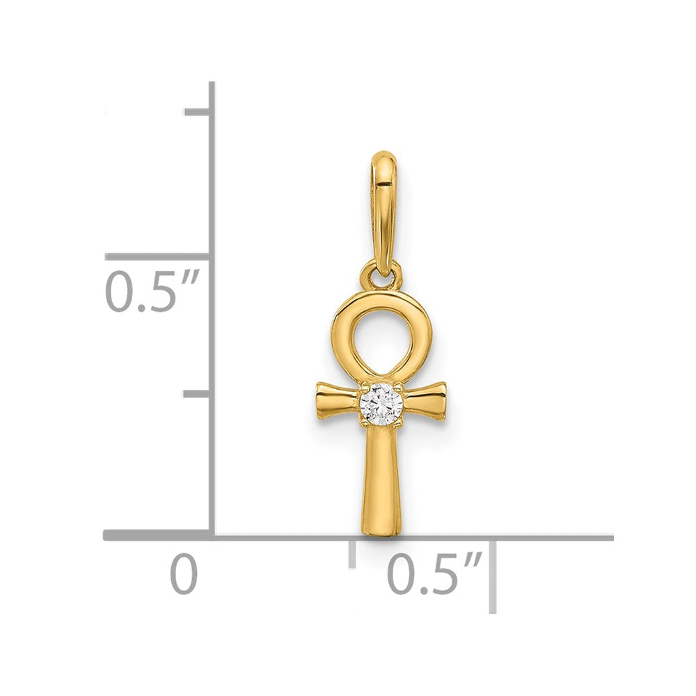 14K Yellow Gold Polished CZ Ankh Cross Pendant