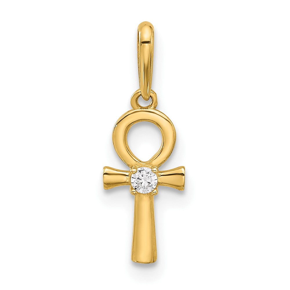 14K Yellow Gold Polished CZ Ankh Cross Pendant
