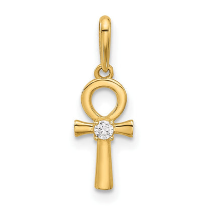 14K Yellow Gold Polished CZ Ankh Cross Pendant