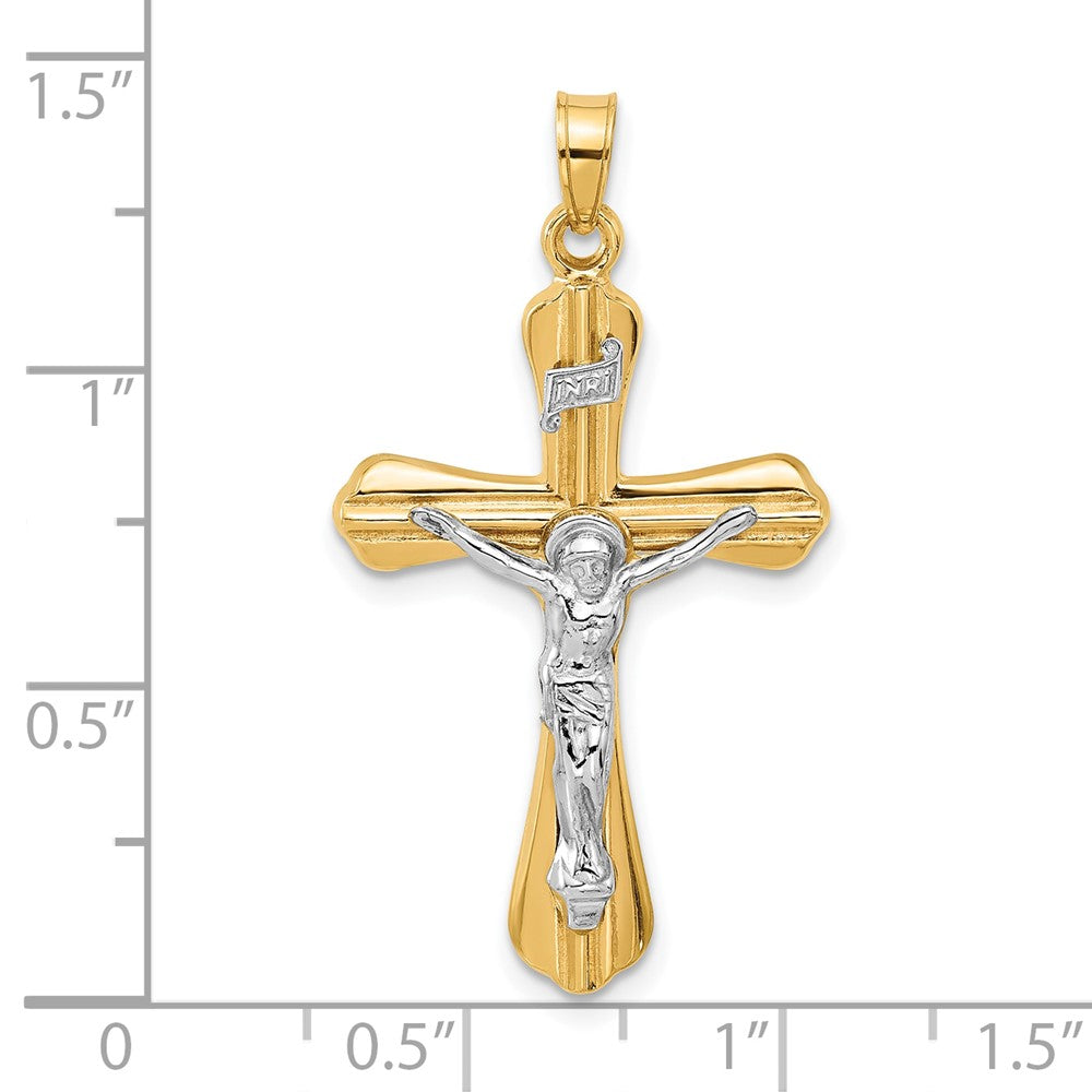 14k-two-tone-grooved-hollow-inri-crucifix-pendent-xr2092