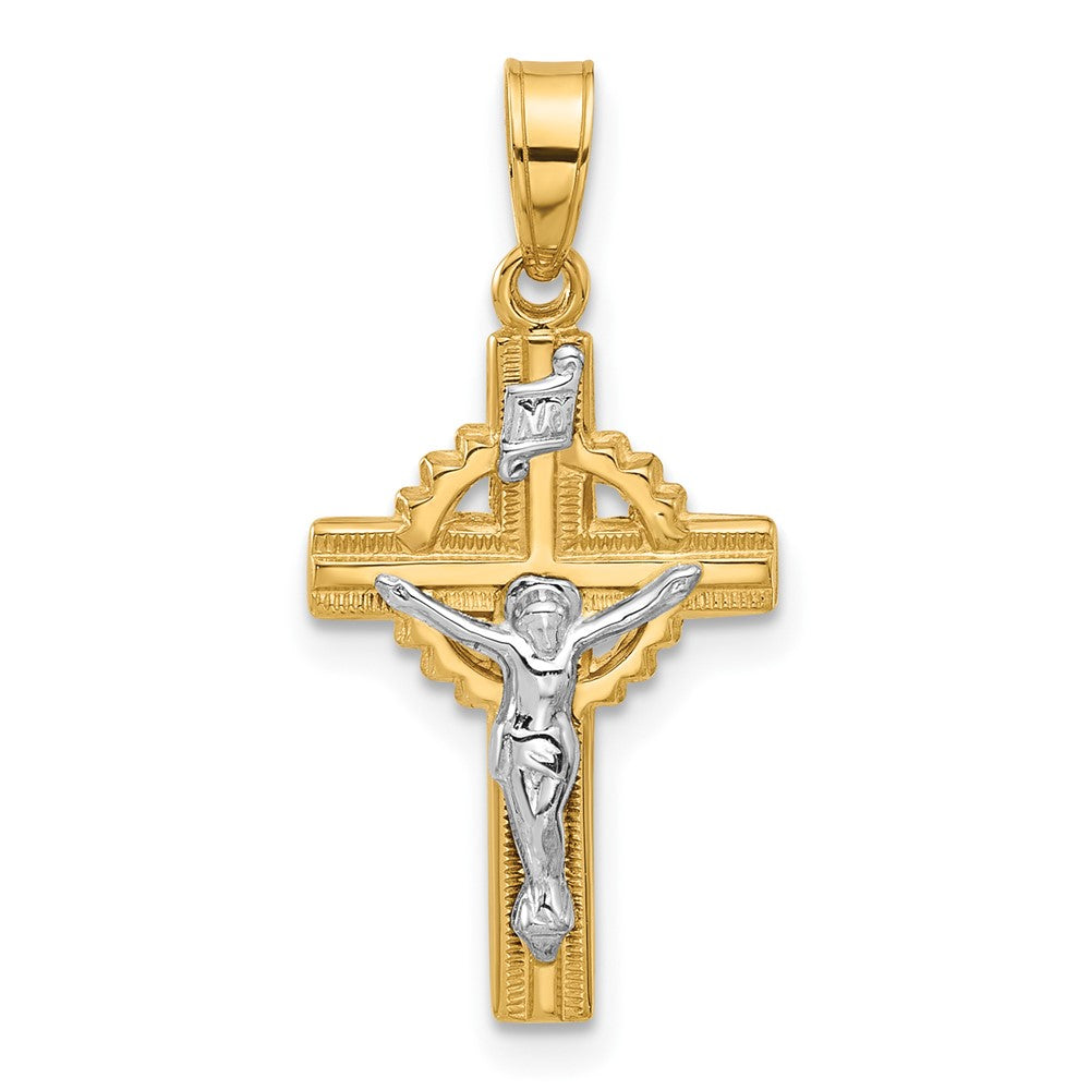 14K Two-Tone Hollow Inri Crucifix Pendent