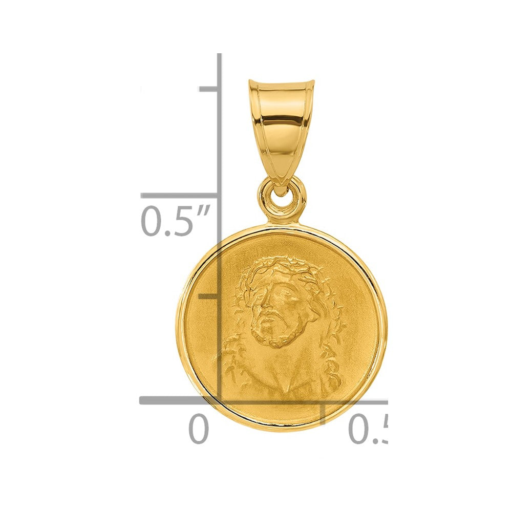 14K Yellow Gold Polished and Satin Solid Face of Jesus Medal