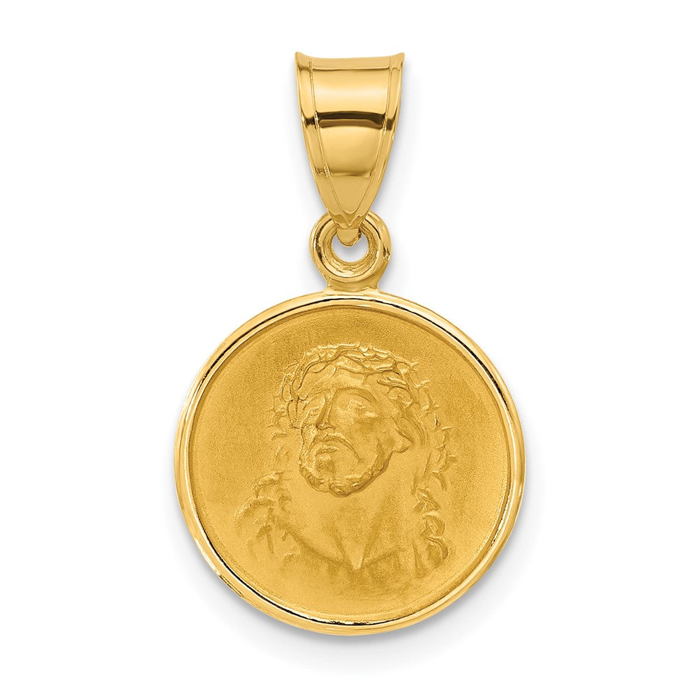 14K Yellow Gold Polished and Satin Solid Face of Jesus Medal