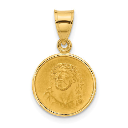 14K Yellow Gold Polished and Satin Solid Face of Jesus Medal