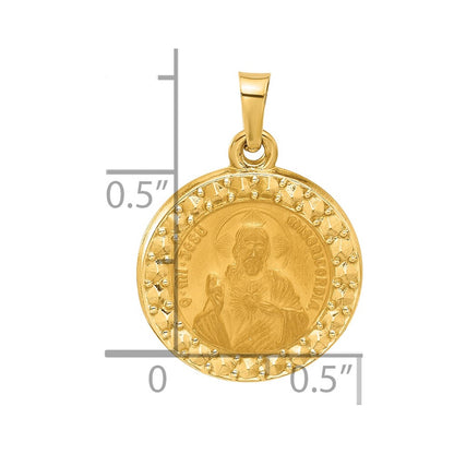 14K Yellow Gold Hollow Sacred Heart of Jesus Medal