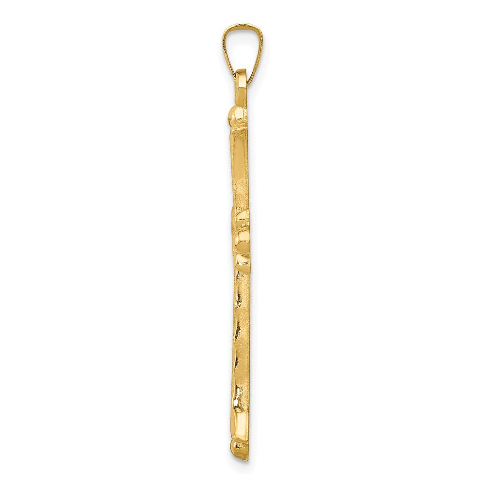 14k Yellow Gold 14k Hollow Fleur De Lis Cross Pendant