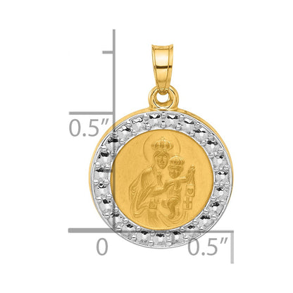 14K Yellow & Rhodium and White Rhodium Hollow Our Lady of Mt Carmel Medal