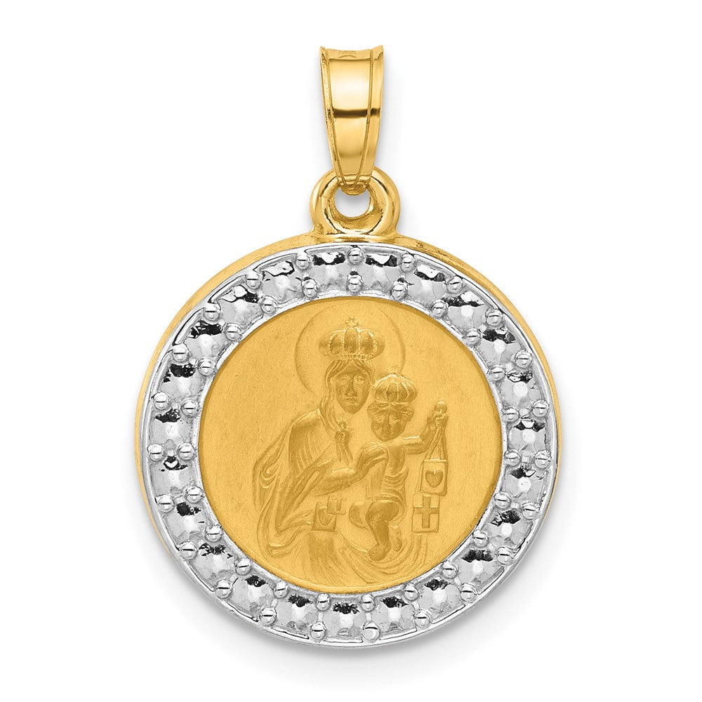 14K Yellow & Rhodium and White Rhodium Hollow Our Lady of Mt Carmel Medal
