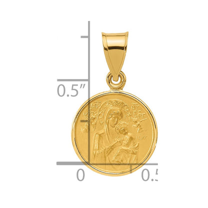 14K Yellow Gold Polished and Satin Solid Our Lady of Perpetual Help Medal