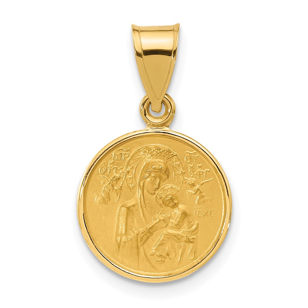 14K Yellow Gold Polished and Satin Solid Our Lady of Perpetual Help Medal