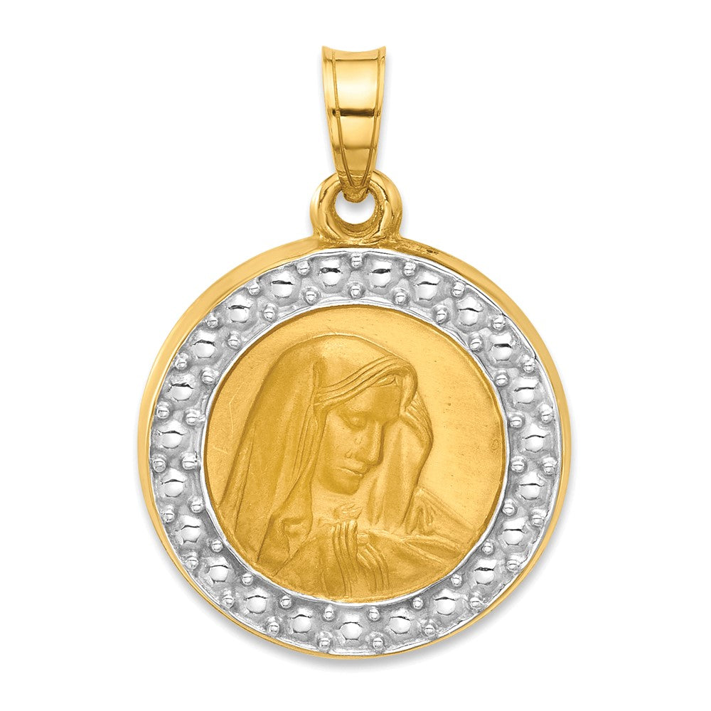 14K Yellow & Rhodium and Rhodium Hollow Lady of Sorrows Pendant