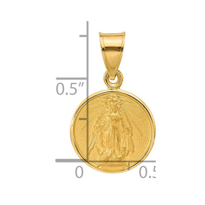 14K Yellow Gold Polished and Satin Solid Miraculous Mary Plain Back Medal
