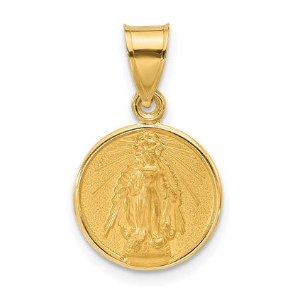 14K Yellow Gold Polished and Satin Solid Miraculous Mary Plain Back Medal