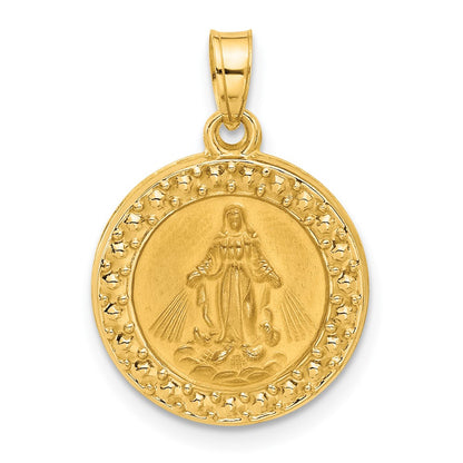 14K Yellow Gold Hollow Miraculous Mary Plain Back Medal