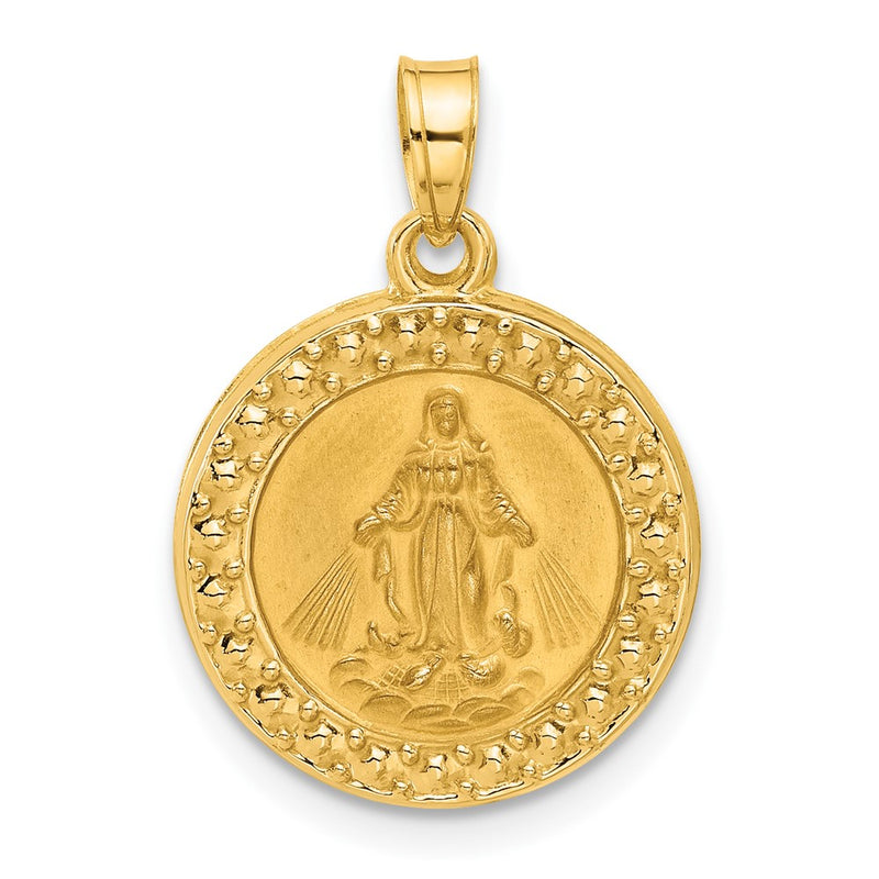 14K Yellow Gold Hollow Miraculous Mary Plain Back Medal