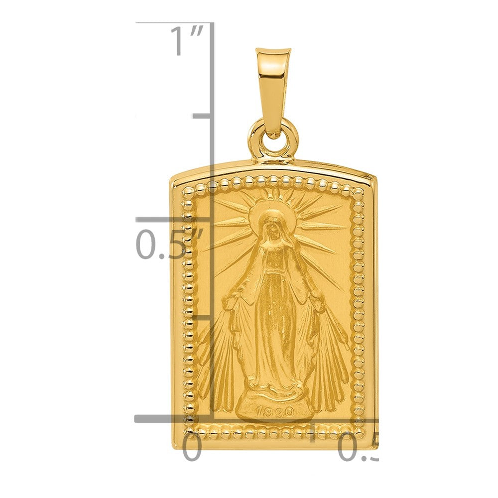 14K Yellow Gold Rectangular Hollow Miraculous Medal
