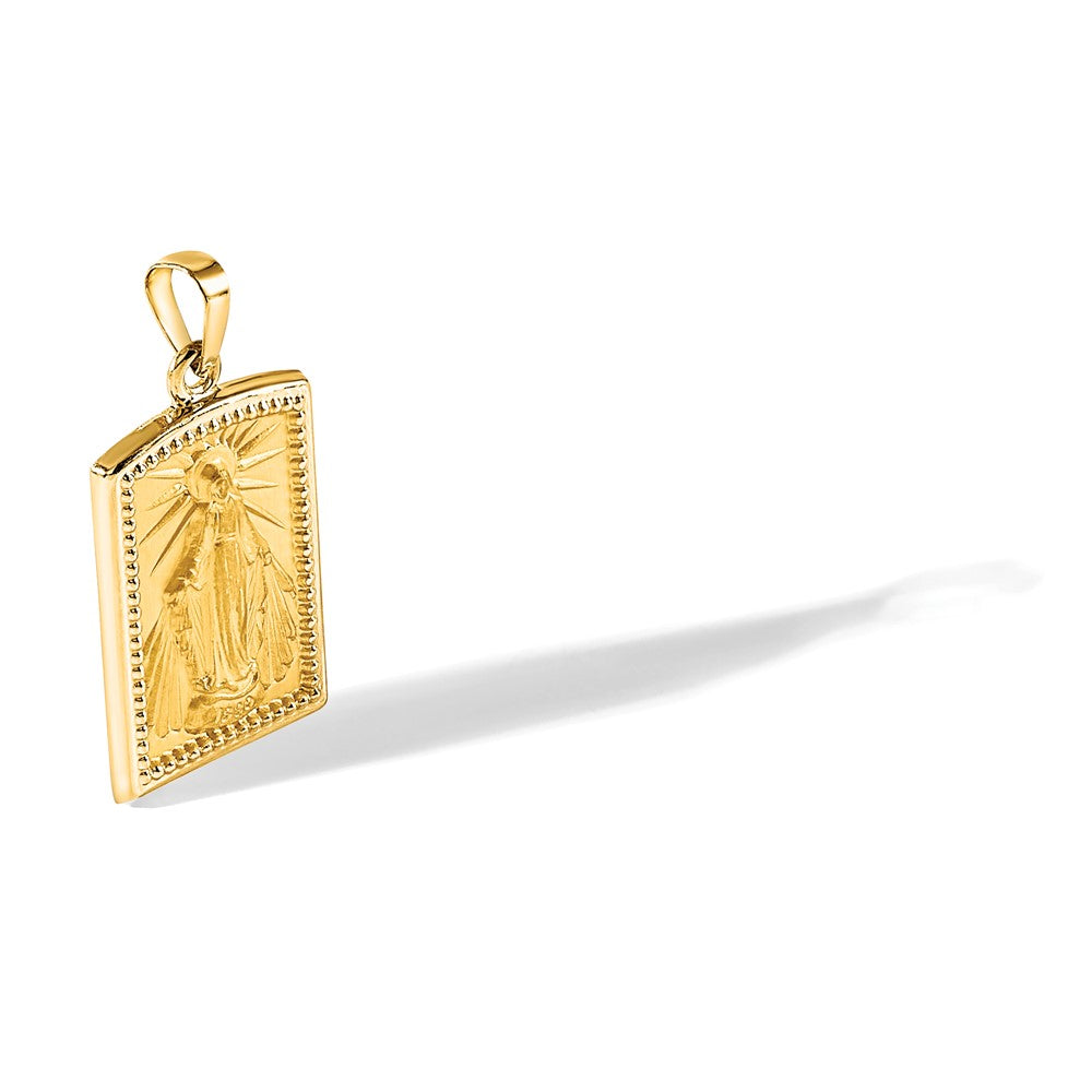14K Yellow Gold Rectangular Hollow Miraculous Medal