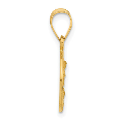 14K Yellow Gold Polished and Satin Solid Our Guardian Angel Medal
