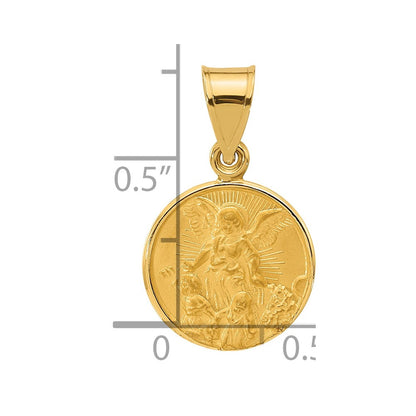 14K Yellow Gold Polished and Satin Solid Our Guardian Angel Medal