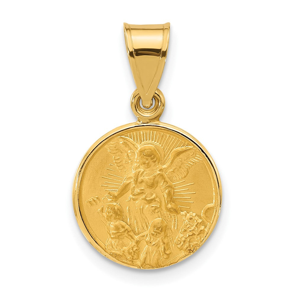 14K Yellow Gold Polished and Satin Solid Our Guardian Angel Medal