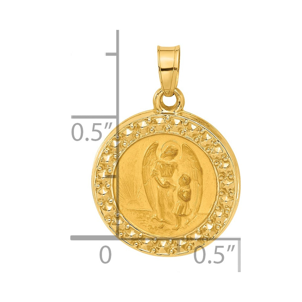 14K Yellow Gold Hollow Our Guardian Angel Medal