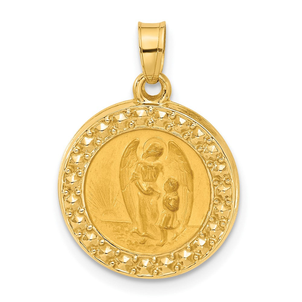 14K Yellow Gold Hollow Our Guardian Angel Medal