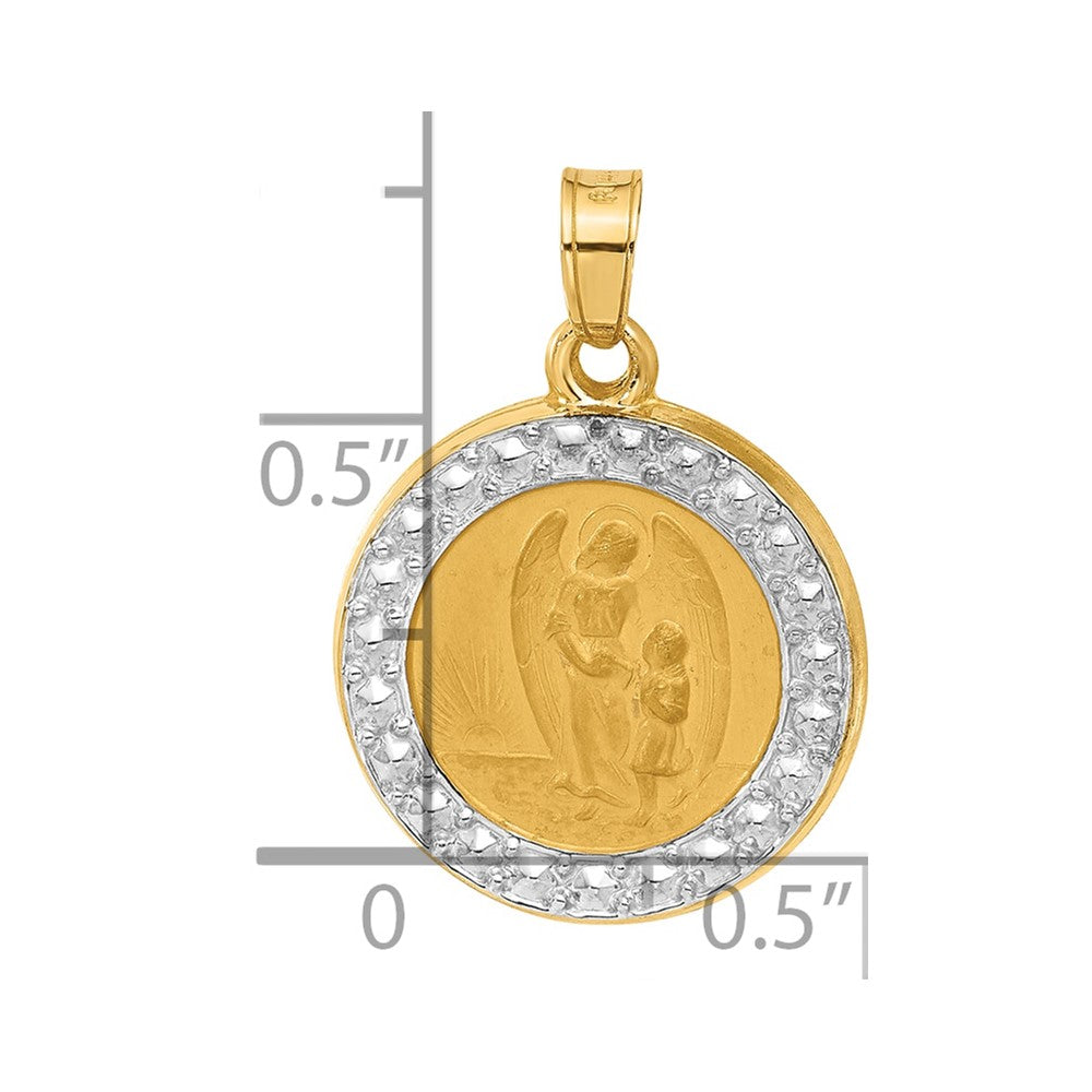 14K Yellow & Rhodium and White Rhodium Hollow Our Guardian Angel Medal