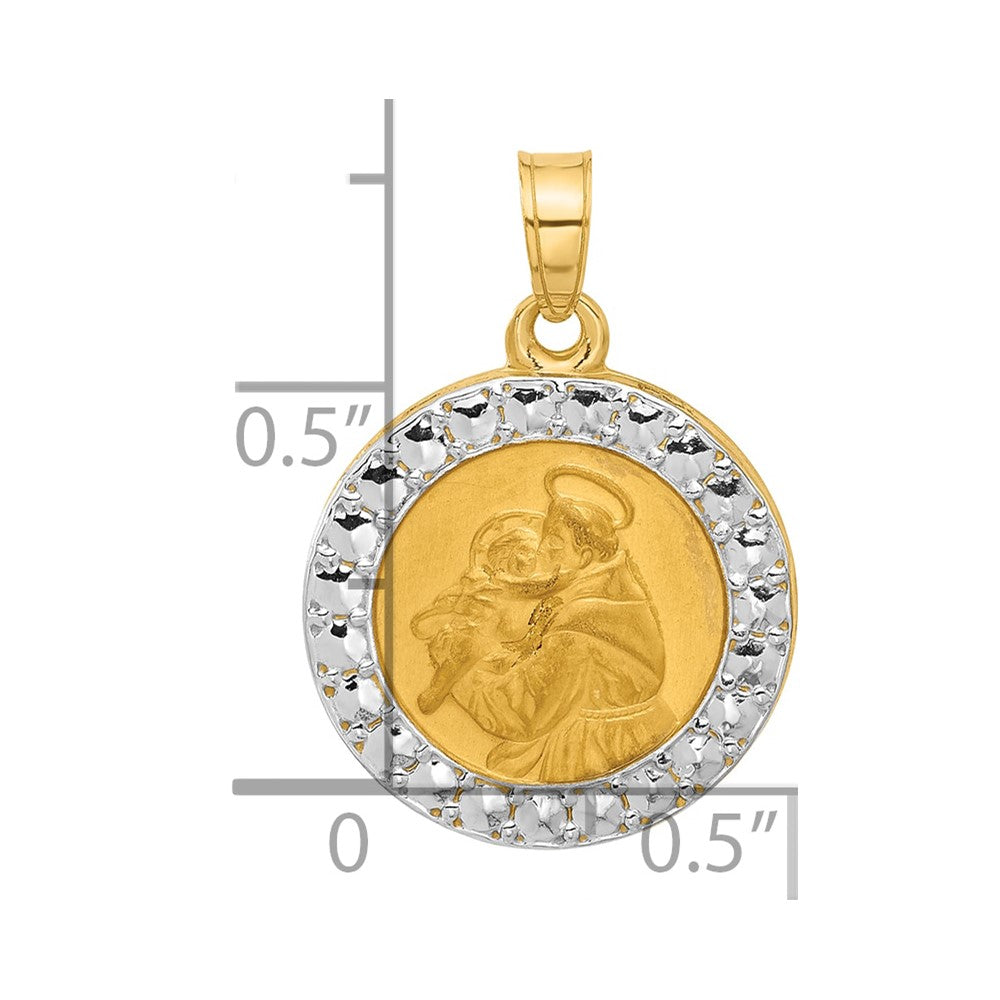 14K Yellow & Rhodium with White Rhodium Hollow St. Anthony Medal